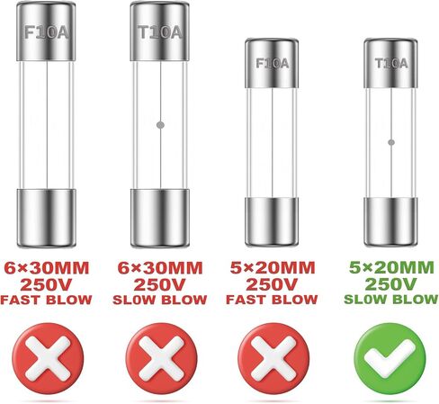 ALLECIN 5 × 20 مم 10 أمبير 250 فولت صمامات زجاجية بطيئة النفخ 10 أمبير 250 فولت 0.2 × 0.78 بوصة صمام تأخير زمني بطيء المفعول T10AL250V أنبوب منصهر (عبوة من 20 قطعة) in Saudi Arabia