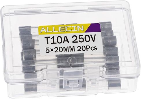 ALLECIN 5 × 20 مم 10 أمبير 250 فولت صمامات زجاجية بطيئة النفخ 10 أمبير 250 فولت 0.2 × 0.78 بوصة صمام تأخير زمني بطيء المفعول T10AL250V أنبوب منصهر (عبوة من 20 قطعة) in Saudi Arabia