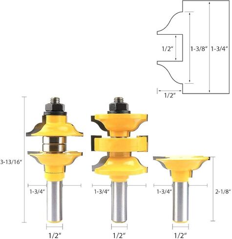 Nxtop Classical 3 Bit Extended Tenon Entry Door Rail and Stile Router Bit Set with 1/2" Shank in Saudi Arabia