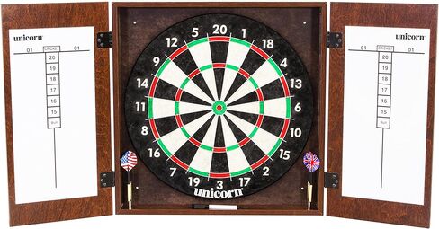 مجموعة خزانة لوحة رمي السهام ذات شعيرات يونيكورن برايتون مع لوح رمي السهام ذو شعيرات بحجم تنظيمي، وسهام ذات أطراف فولاذية، وألواح مسح جافة in Kuwait