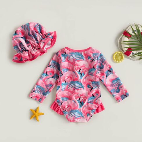 ZAXARRA Little Baby Girls Swimsuit One Piece Rash Guard Long Sleeve Zipper Ruffle Bathing Suit Toddler Summer Clothes in Kuwait
