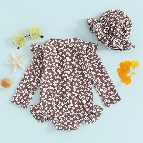 ZAXARRA Little Baby Girls Swimsuit One Piece Rash Guard Long Sleeve Zipper Ruffle Bathing Suit Toddler Summer Clothes in Kuwait