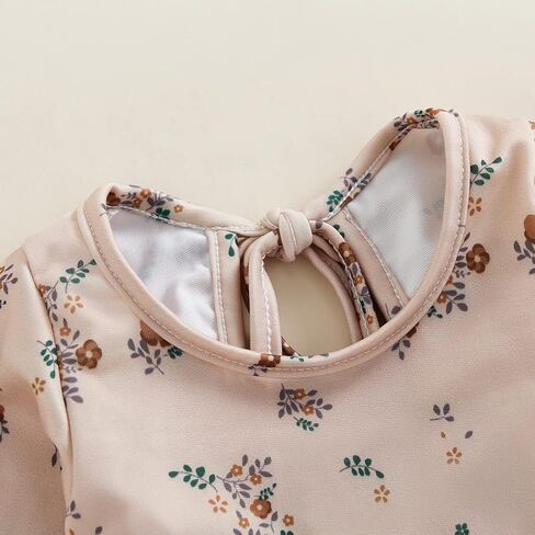 بدلة سباحة للفتيات الصغيرات من ZAXARRA قطعة واحدة من الطفح الجلدي وأكمام طويلة وسحاب مكشكش بدلة استحمام للأطفال الصغار ملابس صيفية in Kuwait