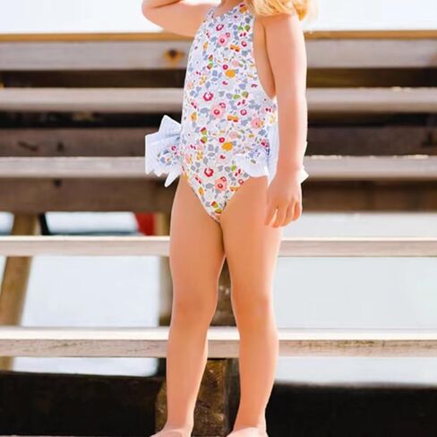 Toddler Girl Swimsuit Ruffled Floral Sleeveless Swimwear One-Piece Kids Cross Backless Baby Girl Bathing Suits in Kuwait