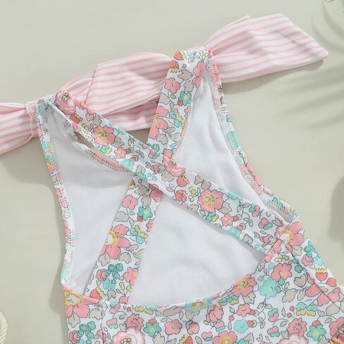 Toddler Girl Swimsuit Ruffled Floral Sleeveless Swimwear One-Piece Kids Cross Backless Baby Girl Bathing Suits in Kuwait