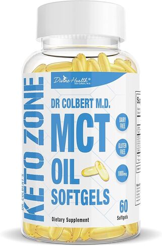 Divine Health Dr.Colbert's Keto Zone® All Natural MCT Oil Softgels 1000mg from Organic Coconuts - 60 Softgels - Ketogenic Approved in Kuwait
