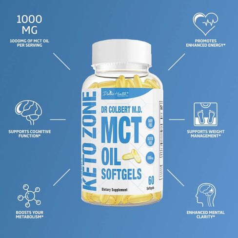 Divine Health Dr.Colbert's Keto Zone® All Natural MCT Oil Softgels 1000mg from Organic Coconuts - 60 Softgels - Ketogenic Approved in Kuwait