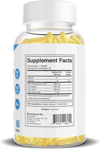 Divine Health Dr.Colbert's Keto Zone® All Natural MCT Oil Softgels 1000mg from Organic Coconuts - 60 Softgels - Ketogenic Approved in Kuwait