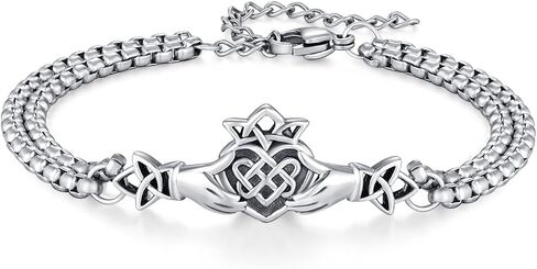 CUOKA MIRACLE Claddagh سوار للرجال، الفضة الاسترليني المجوهرات الأيرلندية زوجين Claddagh أساور القلب عيد ميلاد المجوهرات هدية قابل للتعديل رابط سحر محظوظ الأساور in Saudi Arabia