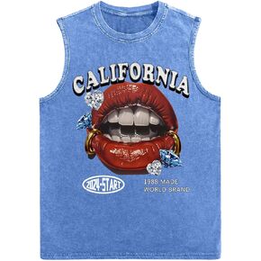 Wdirara Men's Y2K Lip Graphic Tank Tops Vintage Hipster Hip Hop Summer Summer Summer Street in Saudi Arabia