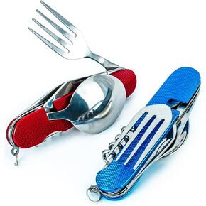 Cluck 6-in-1 Multi-Function Camping Utensil Flatware Set Detachable Spoon Fork Knife Combo Mess Kit with Carrying Pouch (Red + Black) in Saudi Arabia