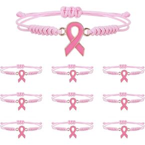 Breast Cancer Awareness Bracelets Pink Rhinestone Ribbon Charm Beads Bracelet for Women Encouragement Breast Cancer Jewelry in Saudi Arabia
