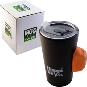 Rock Climbing Travel Mug - Black Ceramic with Orange Pinch Hold Handle & Silicone Lid in Saudi Arabia