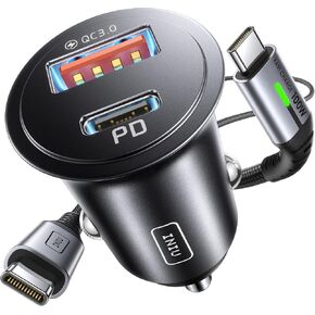 INIU Car Charger, Cigarette Lighter USB Charger Total 60W, 12V USB Socket with [1m] 100W Type C Cable Fast Charge, Car Phone Charge Adapter for iPhone 17 16 Samsung Laptops Switch 2 Car Accessories in Kuwait