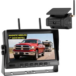كاميرا احتياطية مغناطيسية لاسلكية تعمل بالطاقة الشمسية للمقطورة: بدون أسلاك، 3 دقائق تثبيت سريع، شاشة 7 بوصة عالية الدقة 2 سبليت، بطارية قابلة لإعادة الشحن IP68، نظام كاميرا الرؤية الخلفية لكاميرا RV Truck Camper Horse Trailer in Kuwait