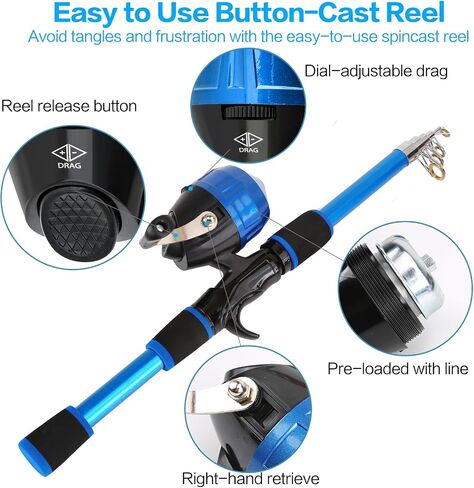 Telescopic Fishing Rod and Reel Combo Collapsible Pole Set with Button Cast Reel Gear Bag and Accessories Portable Beginner Youth Fishing Starter Kit in Saudi Arabia