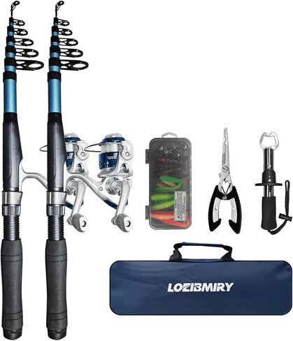 تلسكوبي الصيد رود بكرة عدة 2PCS 6.89FT قابلة للطي القطب الغزل بكرة التحرير والسرد مع السحر الصيد الصيد القابض كماشة الصيد المحمولة مجموعة معدات الصيد للسفر في المياه المالحة والمياه العذبة in Kuwait