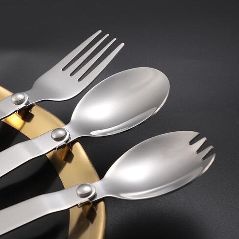 3 PCS Folding Spoon and Fork Stainless Steel Spork Portable Camping Cutlery Multi-Functional Foldable Fruit Forks for Outdoors Picnic Thermos Travel Tableware in Saudi Arabia