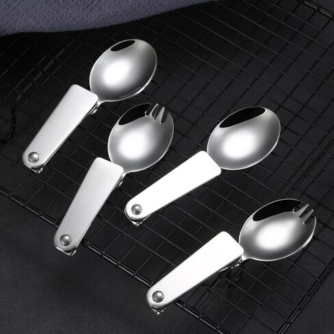 3 PCS Folding Spoon and Fork Stainless Steel Spork Portable Camping Cutlery Multi-Functional Foldable Fruit Forks for Outdoors Picnic Thermos Travel Tableware in Saudi Arabia