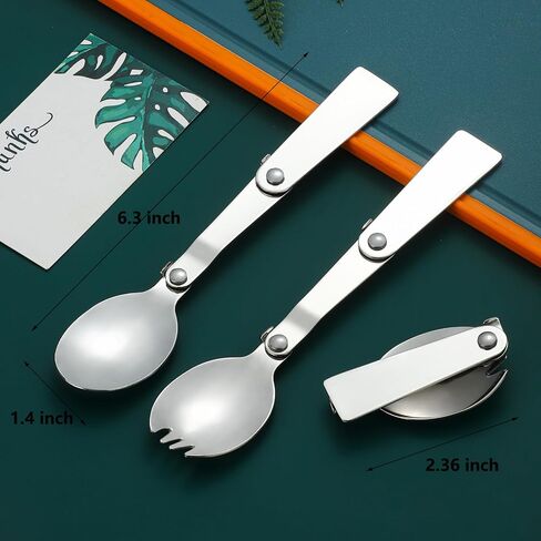 3 PCS Folding Spoon and Fork Stainless Steel Spork Portable Camping Cutlery Multi-Functional Foldable Fruit Forks for Outdoors Picnic Thermos Travel Tableware in Saudi Arabia