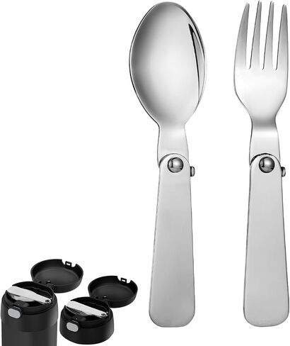 Spoon Fork for THERMOS FUNTAINER Food Jar 10 Oz, Multifunctional Tableware Set Folding Spoon and Fork Replacement Foldable Metal Serving for Hot Food Lunch Picnic Travel Outdoor in Saudi Arabia