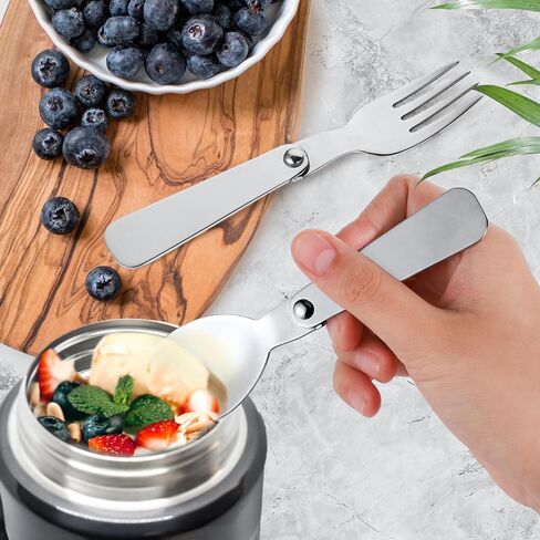 Spoon Fork for THERMOS FUNTAINER Food Jar 10 Oz, Multifunctional Tableware Set Folding Spoon and Fork Replacement Foldable Metal Serving for Hot Food Lunch Picnic Travel Outdoor in Saudi Arabia