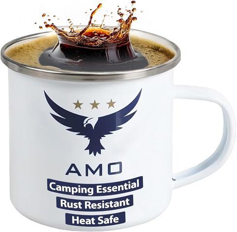 AMO 12 oz Tin Campfire Mug - Durable Enamel Camping Mug for Travel, Hiking, and Outdoor Adventures - Lightweight- Black in Saudi Arabia