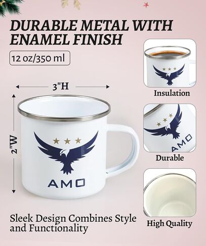 AMO 12 oz Tin Campfire Mug - Durable Enamel Camping Mug for Travel, Hiking, and Outdoor Adventures - Lightweight- Black in Saudi Arabia