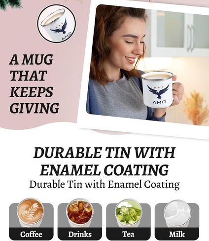 AMO 12 oz Tin Campfire Mug - Durable Enamel Camping Mug for Travel, Hiking, and Outdoor Adventures - Lightweight- Black in Saudi Arabia