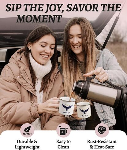 AMO 12 oz Tin Campfire Mug - Durable Enamel Camping Mug for Travel, Hiking, and Outdoor Adventures - Lightweight- Black in Saudi Arabia