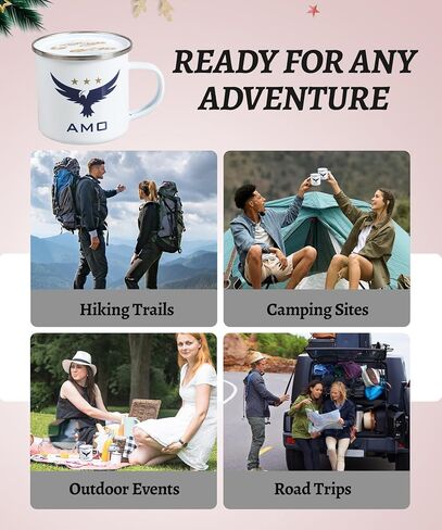 AMO 12 oz Tin Campfire Mug - Durable Enamel Camping Mug for Travel, Hiking, and Outdoor Adventures - Lightweight- Black in Saudi Arabia