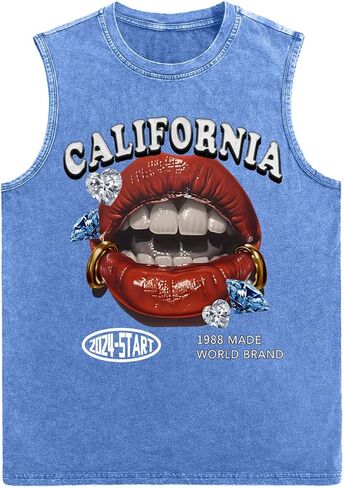 WDIRARA Men's Y2k Lip Graphic Tank Tops Vintage Hipster Hip Hop Sleeveless Summer Streetwear Shirts in Saudi Arabia
