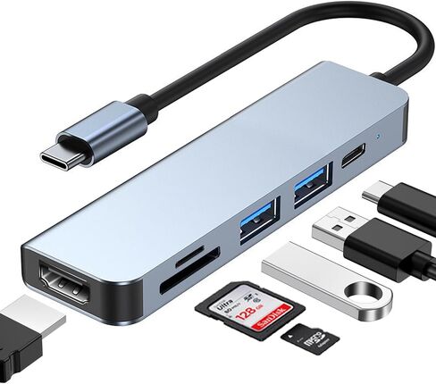 USB C Hub, USB-C Multi-Port Adapter for MacBook Pro, 6 IN 1 USBC to HDMI Hub Dongle Compatible for Laptops and Other Type C Devices (4K HDMI USB3.0 SD/TF Card Reader 100W PD) in Saudi Arabia