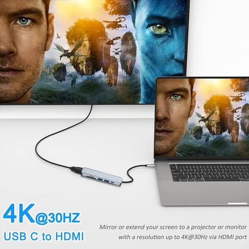 USB C Hub, USB-C Multi-Port Adapter for MacBook Pro, 6 IN 1 USBC to HDMI Hub Dongle Compatible for Laptops and Other Type C Devices (4K HDMI USB3.0 SD/TF Card Reader 100W PD) in Saudi Arabia