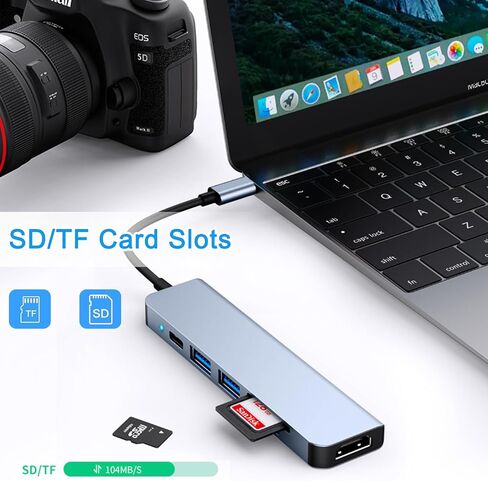 USB C Hub, USB-C Multi-Port Adapter for MacBook Pro, 6 IN 1 USBC to HDMI Hub Dongle Compatible for Laptops and Other Type C Devices (4K HDMI USB3.0 SD/TF Card Reader 100W PD) in Saudi Arabia