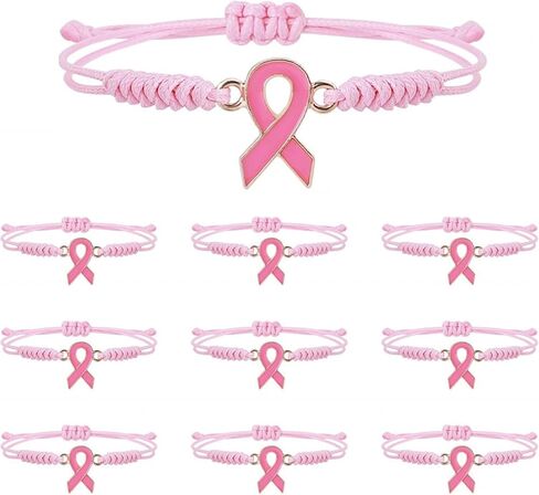 Breast Cancer Awareness Bracelets Pink Rhinestone Ribbon Charm Beads Bracelet for Women Encouragement Breast Cancer Jewelry in Saudi Arabia