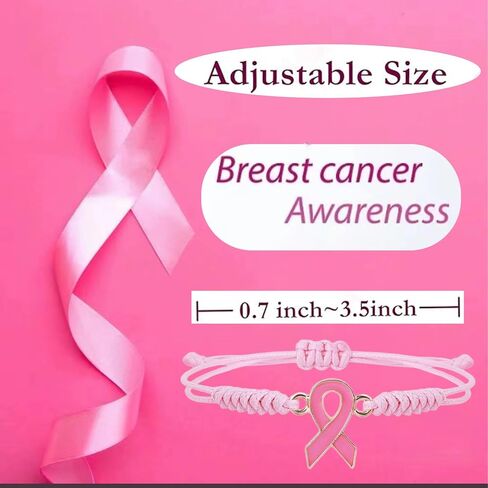 Breast Cancer Awareness Bracelets Pink Rhinestone Ribbon Charm Beads Bracelet for Women Encouragement Breast Cancer Jewelry in Saudi Arabia