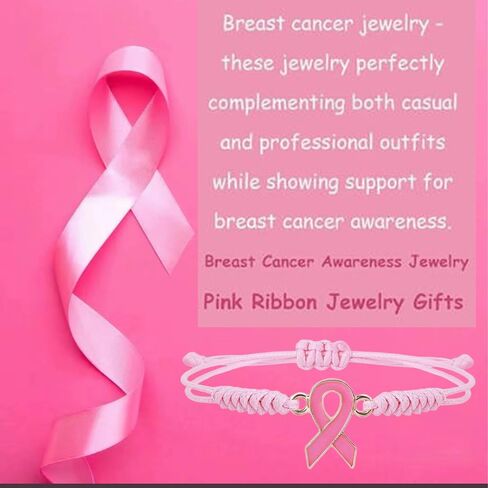 Breast Cancer Awareness Bracelets Pink Rhinestone Ribbon Charm Beads Bracelet for Women Encouragement Breast Cancer Jewelry in Saudi Arabia