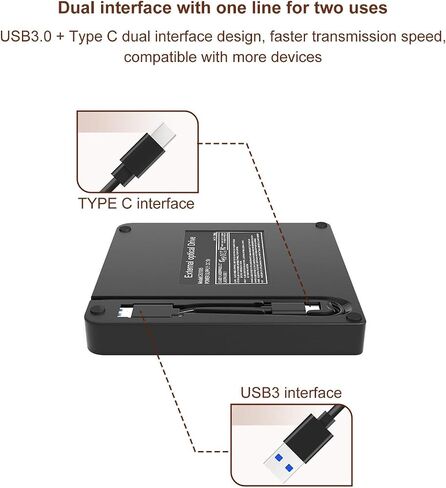 محرك أقراص DVD خارجي USB 3.0 Type C مشغل DVD محمول عالمي نحيف CD ROM ناسخ الكاتب لأجهزة الكمبيوتر المحمول المكتبية in Kuwait
