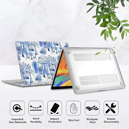 حافظة متوافقة مع جهاز MacBook Air 13 بوصة إصدار 2022-2018 موديل A2337 M1 M2 A2681، غطاء واقي فني لشاشة Air13 Retina مع Touch ID-Chinoiserie Blue and White Dessert، 13.3 Air(A1932) in Saudi Arabia