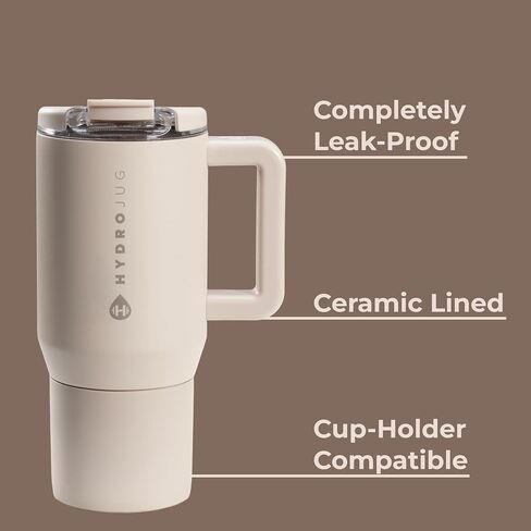 HydroJug Coffee Traveler 20 oz - Leak-Resistant, Ceramic-Lined Insulated Travel Coffee Mug for Hot or Cold Drinks with Flip Lid & Handle, Dishwasher Safe Coffee Tumbler, Dune in Saudi Arabia