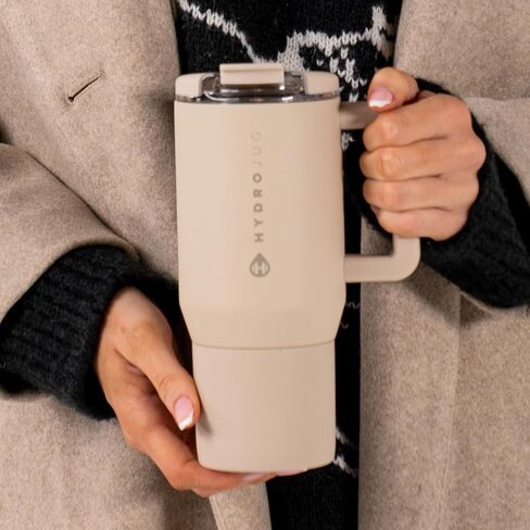 HydroJug Coffee Traveler 20 oz - Leak-Resistant, Ceramic-Lined Insulated Travel Coffee Mug for Hot or Cold Drinks with Flip Lid & Handle, Dishwasher Safe Coffee Tumbler, Dune in Saudi Arabia