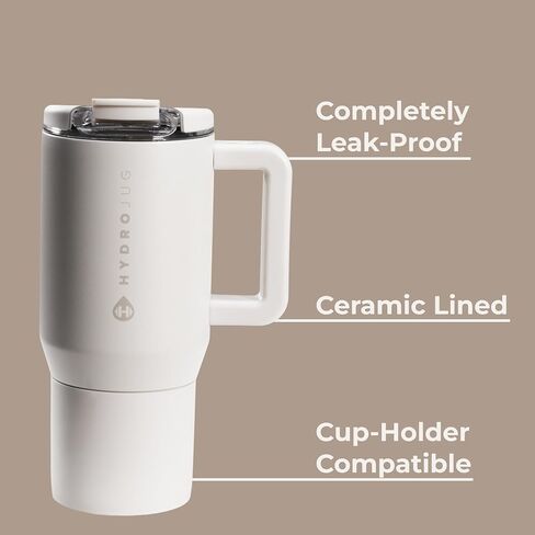 HydroJug Coffee Traveler 20 oz - Leak-Resistant, Ceramic-Lined Insulated Travel Coffee Mug for Hot or Cold Drinks with Flip Lid & Handle, Dishwasher Safe Coffee Tumbler, Dune in Saudi Arabia