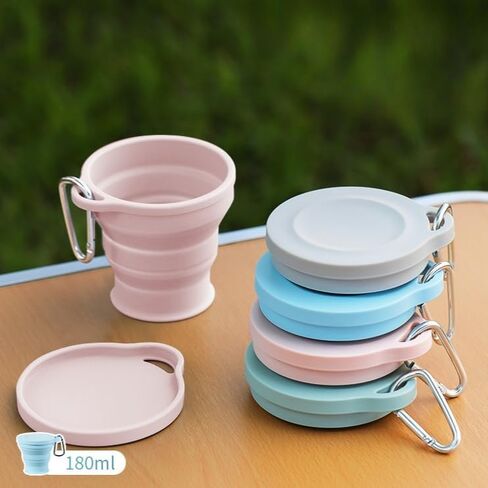 Folding water cup can be carried, drinking water cup outdoor camping compression cup retractable silicone cup (Pink) in Saudi Arabia