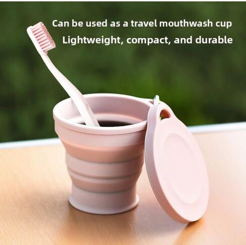 Folding water cup can be carried, drinking water cup outdoor camping compression cup retractable silicone cup (Pink) in Saudi Arabia