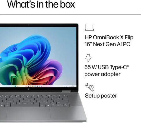 كمبيوتر محمول HP OmniBook X Flip 2 في 1 Copilot+ AI PC، شاشة لمس 16 بوصة 2K، AMD 6-Core Ryzen AI 5 340(>Intel i5-13420H)، 16 جيجابايت LPDDR5X، 512 جيجابايت SSD، كاميرا ويب 5 ميجابكسل IR، لوحة مفاتيح بإضاءة خلفية، W/128 جيجابايت PSD وقلم، Win11 Home in Saudi Arabia