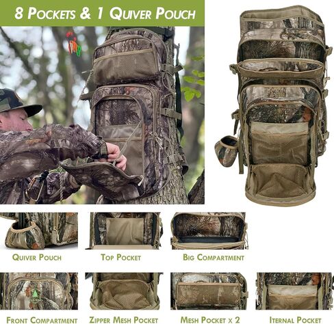 Bow Hunting Backpack for Men, Saddle Camo backpack with Bow Holder, Compound Bow Hunting Bag for Deer and Elk Hunting in Kuwait