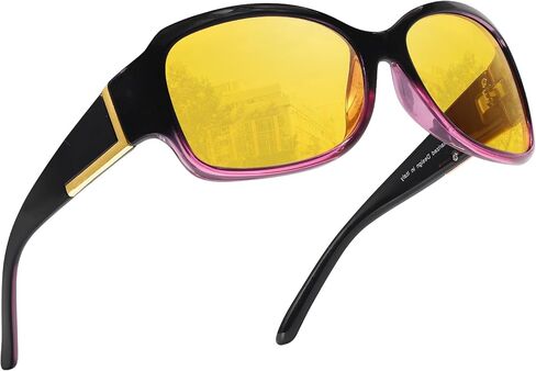 نظارات القيادة الليلية للنساء من SIPHEW نظارات مستقطبة مضادة للوهج للرؤية الليلية نظارات صفراء تلتف حول الليل/ضبابي in Kuwait