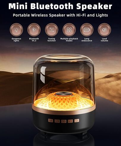 Bluetooth Speaker with HD Sound and Lights, Portable Wireless, Long-lasting battery life, TWS Pairing, for Home/Party/Outdoor/Travel/Beach, Stocking Stuffers, White Elephant Gifts for Adults (Black) in Saudi Arabia