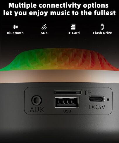 Bluetooth Speaker with HD Sound and Lights, Portable Wireless, Long-lasting battery life, TWS Pairing, for Home/Party/Outdoor/Travel/Beach, Stocking Stuffers, White Elephant Gifts for Adults (Black) in Saudi Arabia